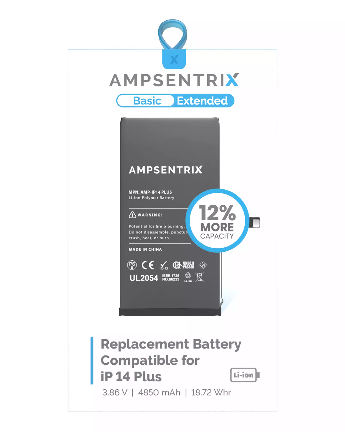 Batería de repuesto para iPhone 14 Plus (AmpSentrix Basic Extended)