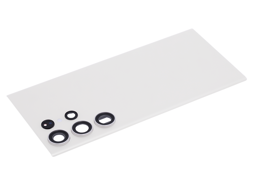 Tapa trasera de cristal con lente de cámara para Samsung Galaxy S23 Ultra 5G (sin logotipo) (Aftermarket Plus) (Blanco/Crema)