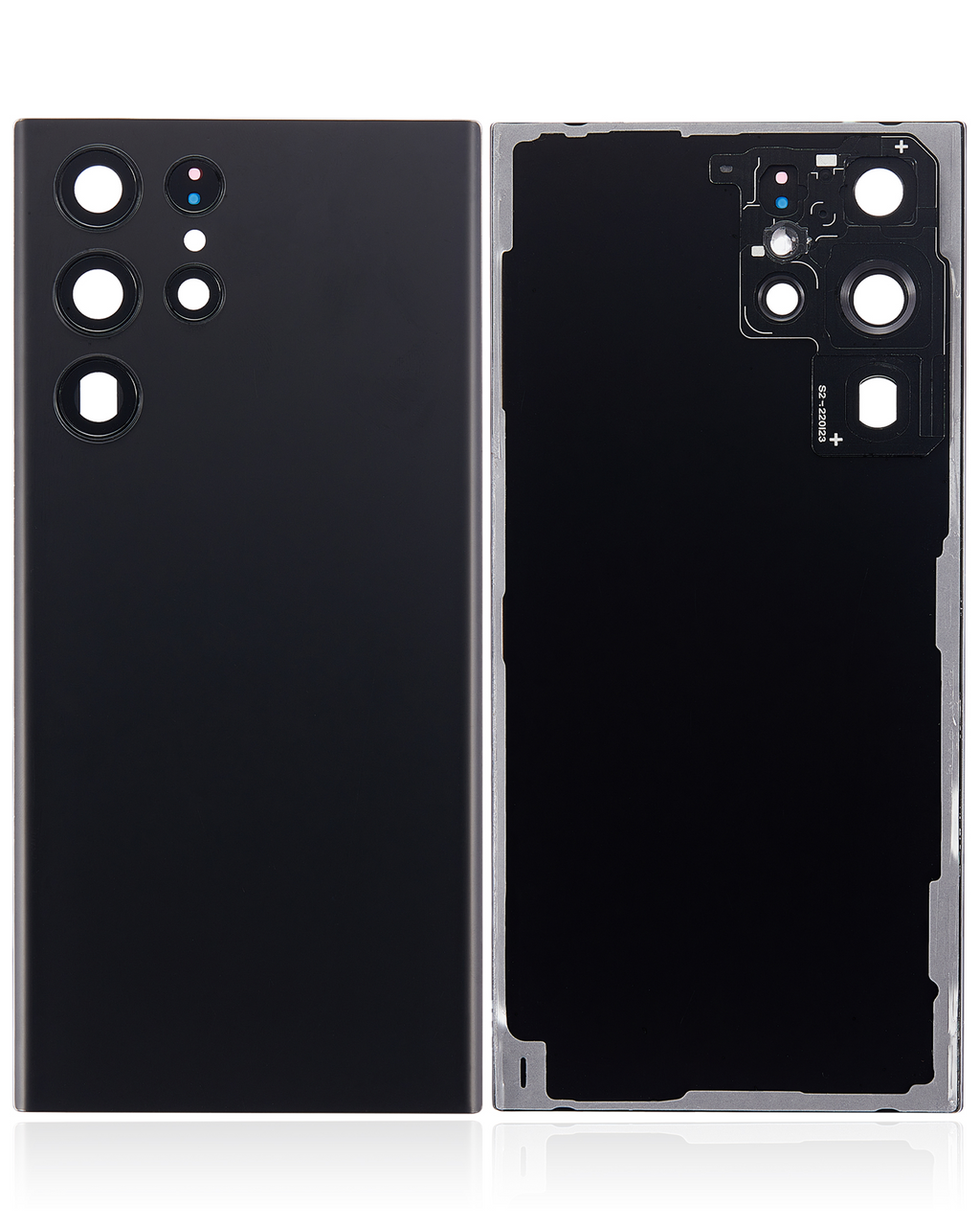 Tapa trasera de cristal con lente de cámara para Samsung Galaxy S22 Ultra 5G (sin logotipo) (Aftermarket Plus) (Negro)