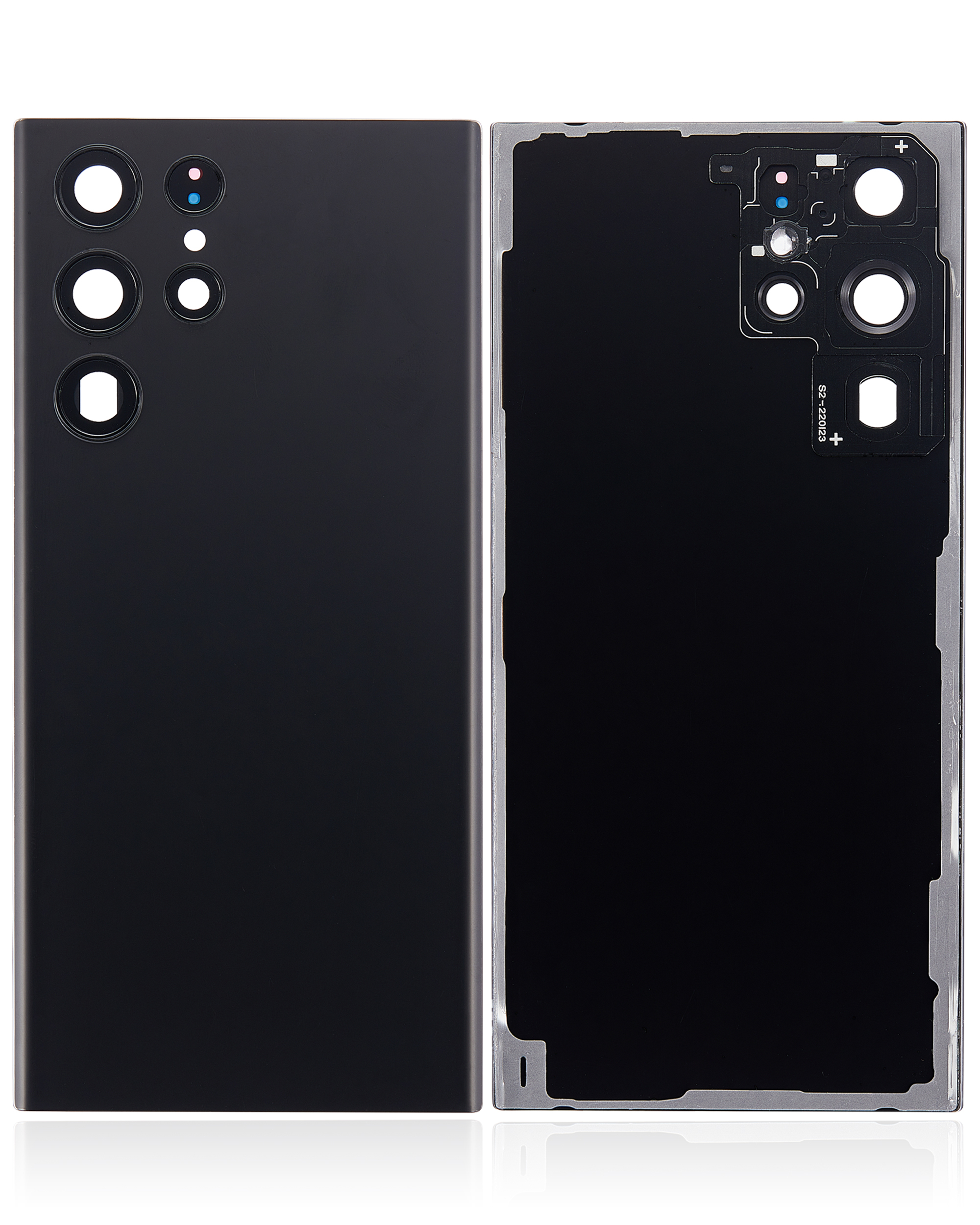 Tapa trasera de cristal con lente de cámara para Samsung Galaxy S22 Ultra 5G (sin logotipo) (Aftermarket Plus) (Negro)