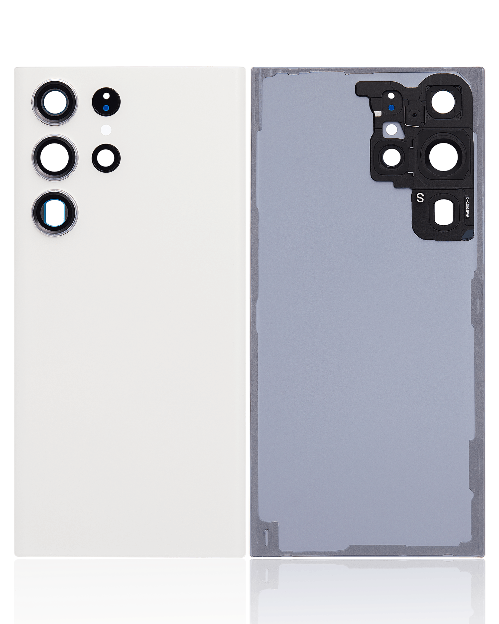Tapa trasera de cristal con lente de cámara para Samsung Galaxy S23 Ultra 5G (sin logotipo) (Aftermarket Plus) (Blanco/Crema)