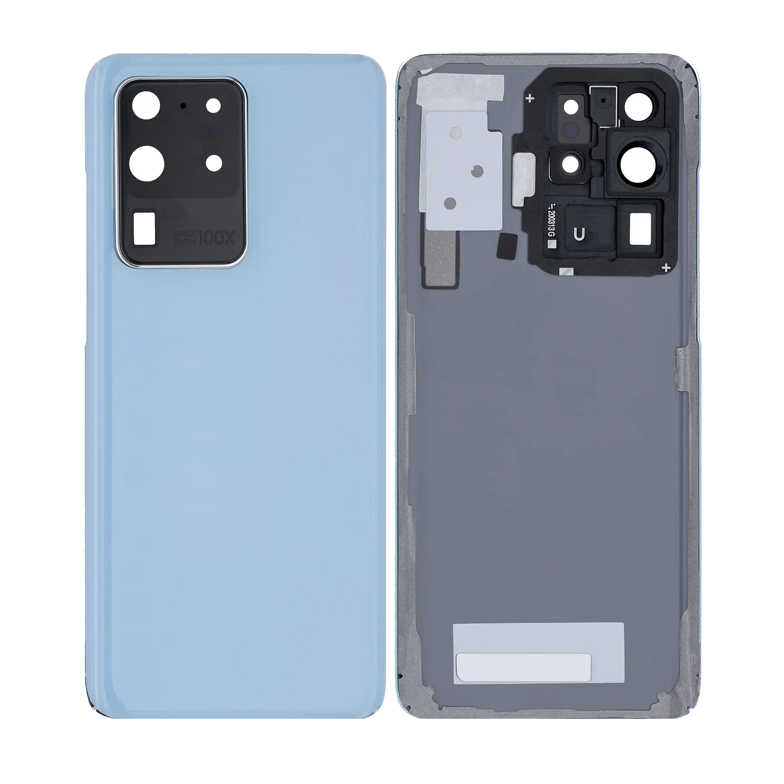 Tapa trasera de cristal con lente de cámara para Samsung Galaxy S20 Ultra 5G (sin logotipo) (Aftermarket Plus) (azul)