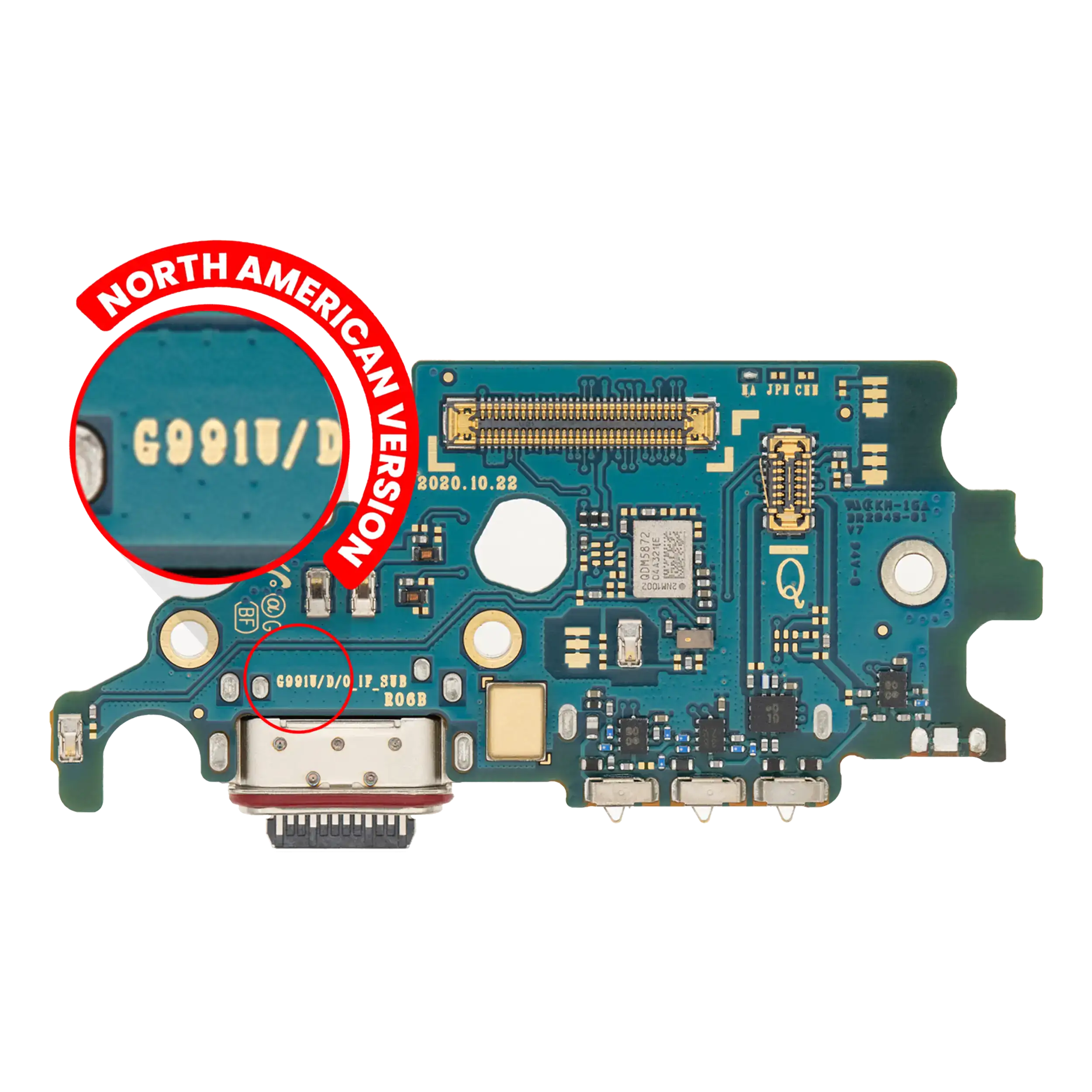 Placa de puerto de carga con lector de tarjetas SIM para Samsung Galaxy S21 5G (G991U) (versión estadounidense) (Premium)