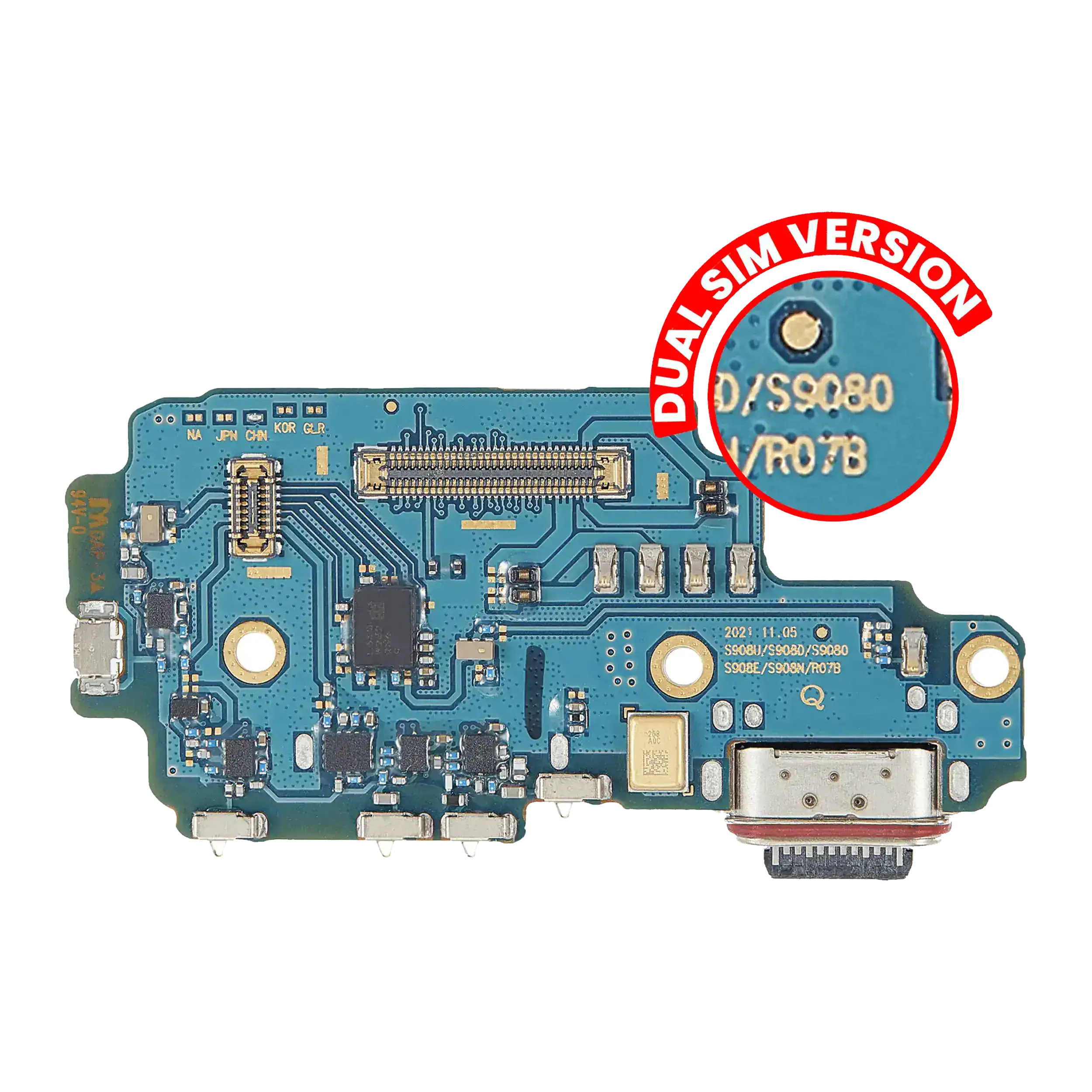 Placa de puerto de carga con lector de tarjetas SIM para Samsung Galaxy S22 Ultra 5G (S9080) (versión Dual SIM) (Premium)