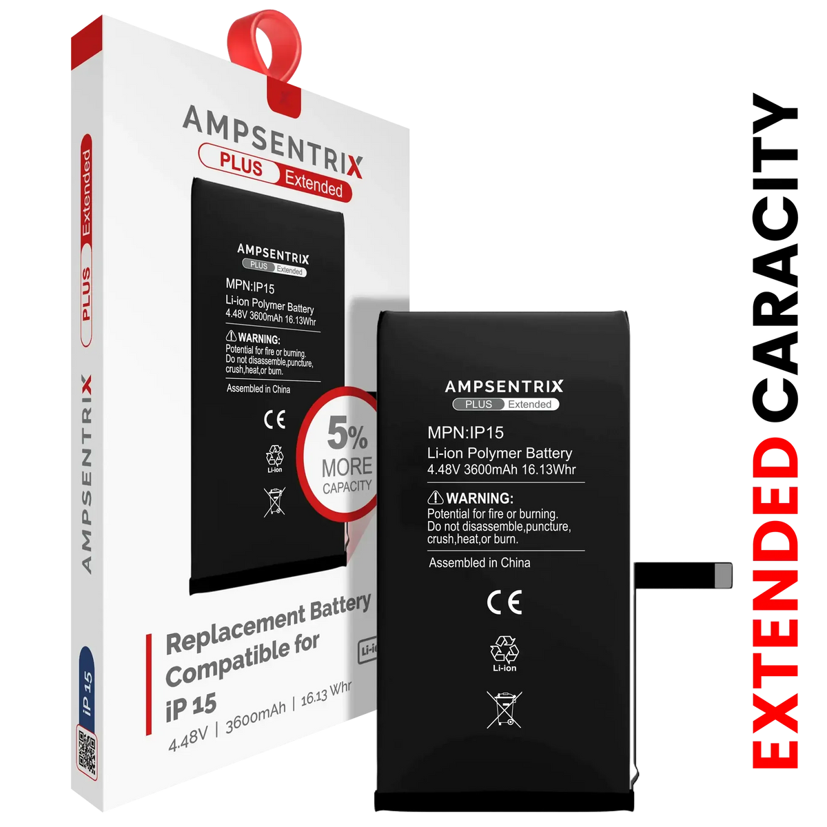 Batería de Reemplazo Ampsentrix Plus Extended para iPhone 15